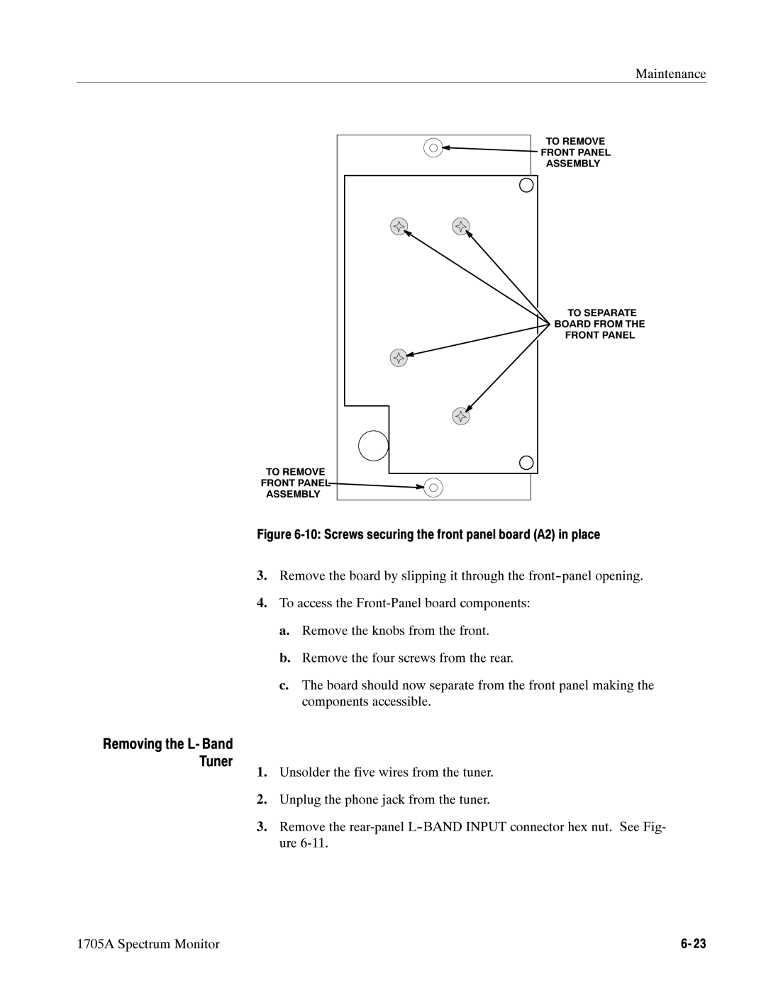 Tektronix 1705A instruction manual Removing the L- Band Tuner 