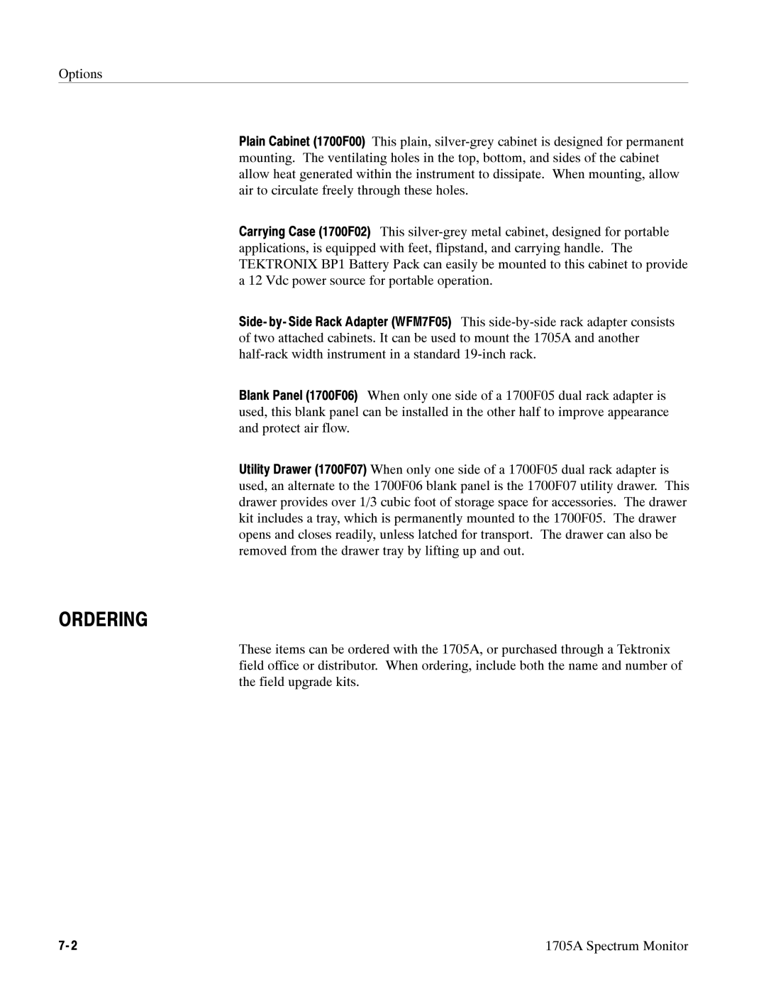 Tektronix 1705A instruction manual Ordering 