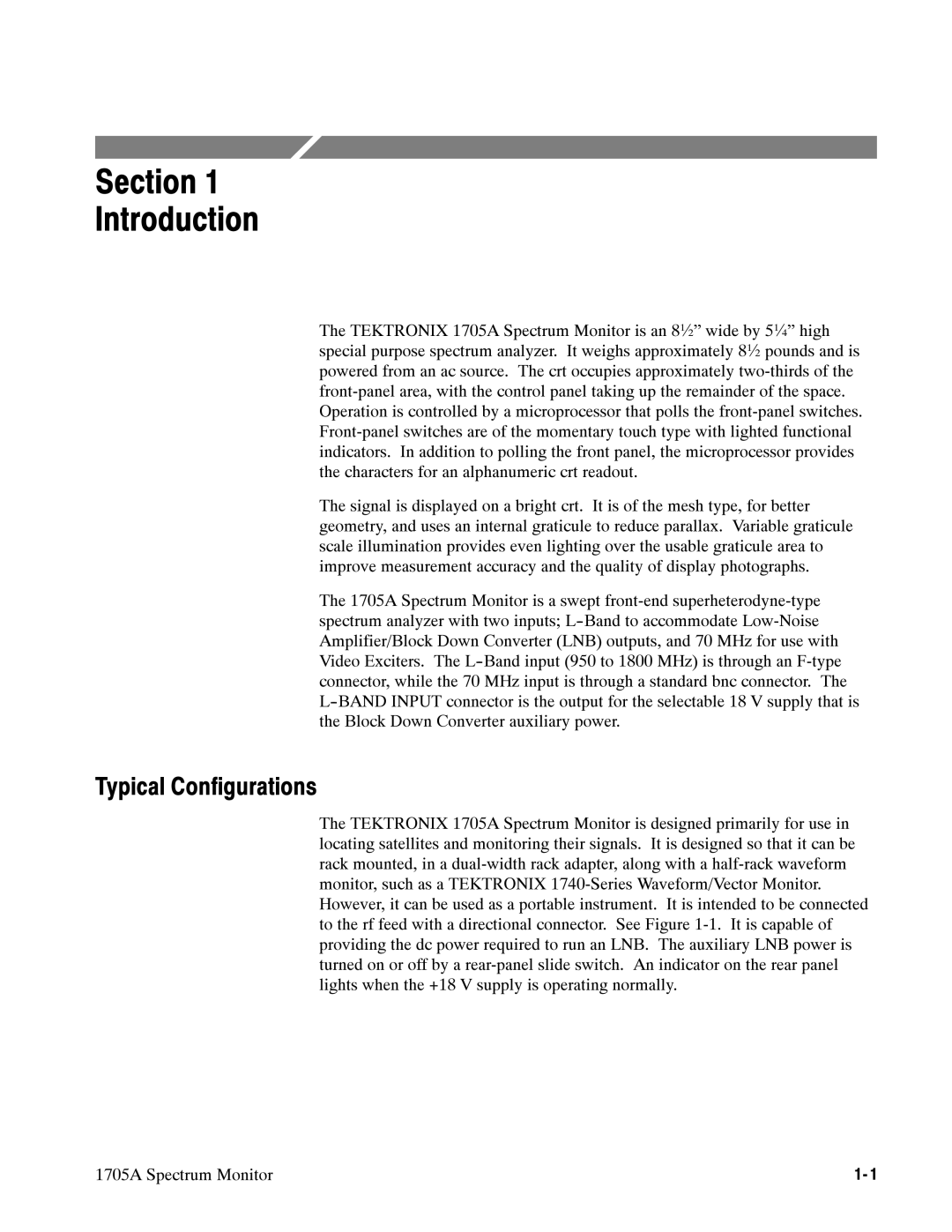 Tektronix 1705A instruction manual Section Introduction, Typical Configurations 