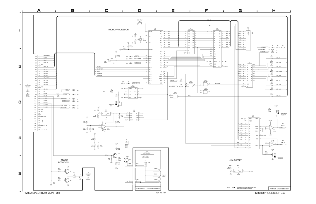 Tektronix instruction manual 1705A Spectrum Monitor, Microprocessor, Trace, 5V Supply Rotation 