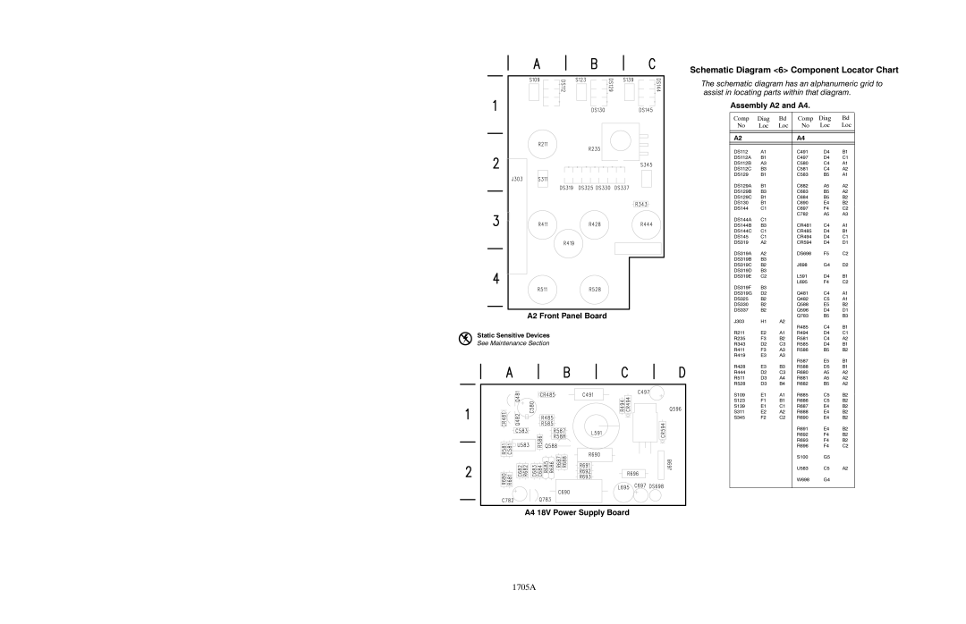 Tektronix 1705A instruction manual Schematic Diagram 6 Component Locator Chart 