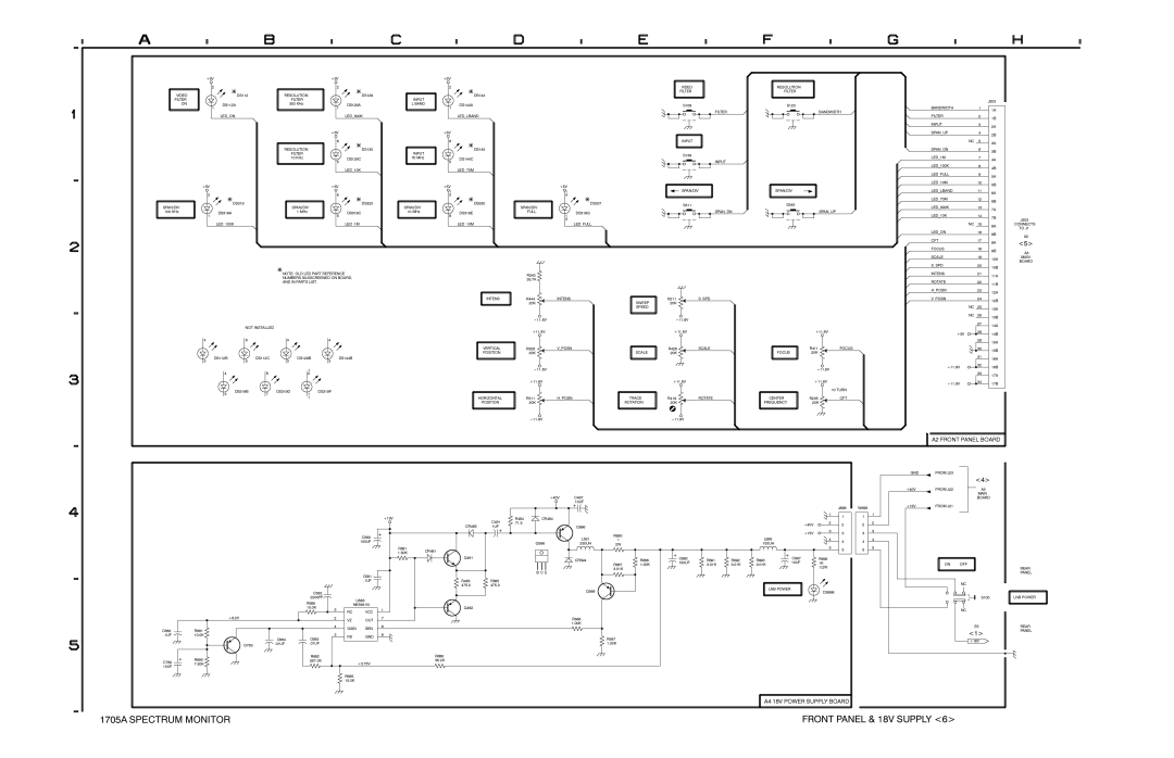 Tektronix instruction manual 1705A Spectrum Monitor Front Panel & 18V Supply, A2 Front Panel Board 