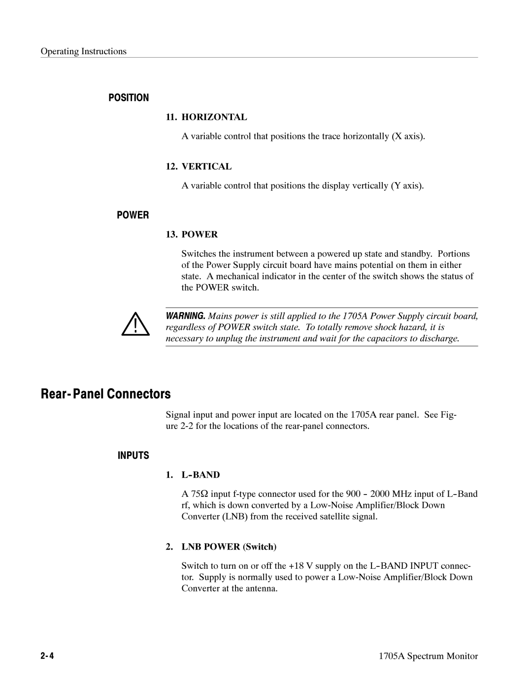 Tektronix 1705A instruction manual Rear- Panel Connectors, Position 