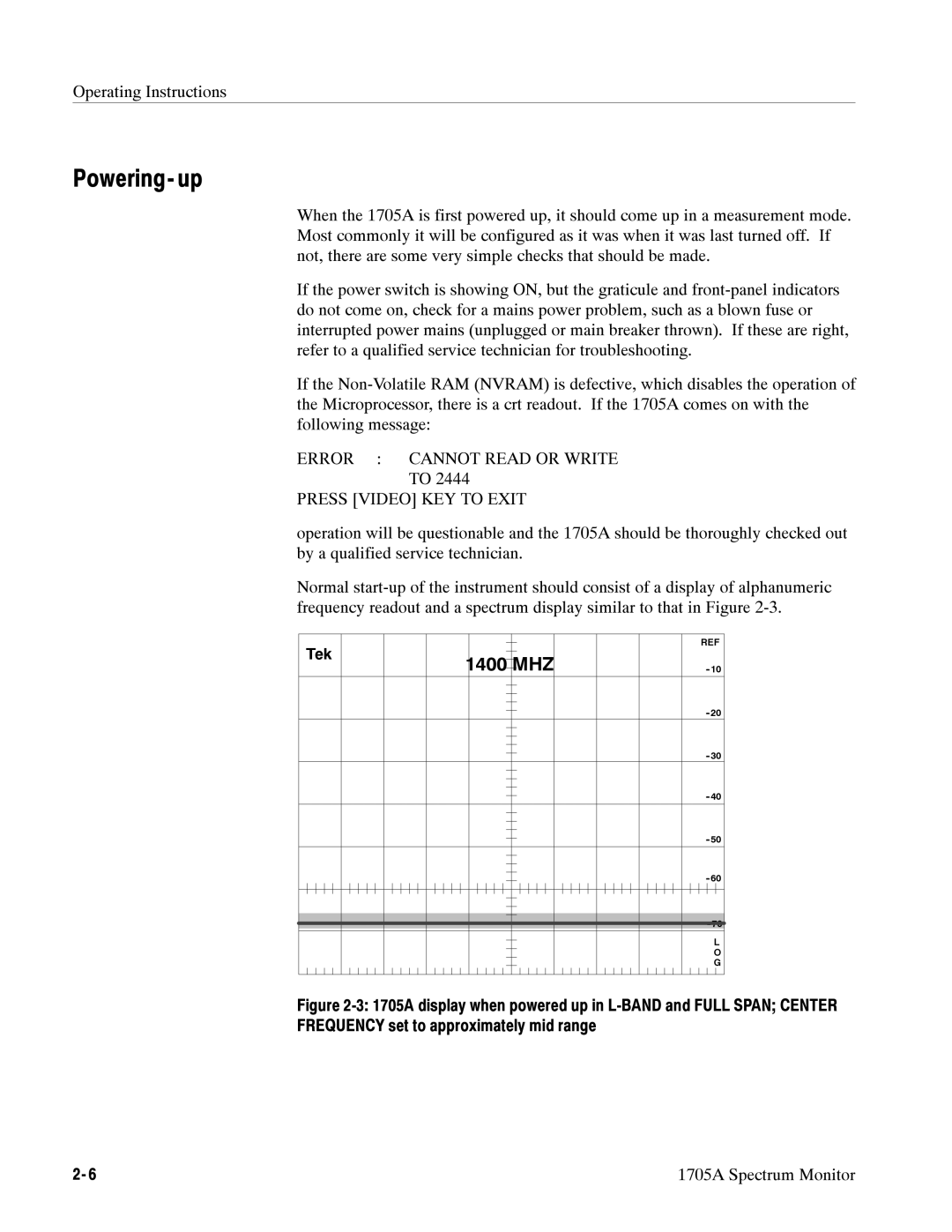 Tektronix 1705A instruction manual Powering- up, 1400 MHZ 