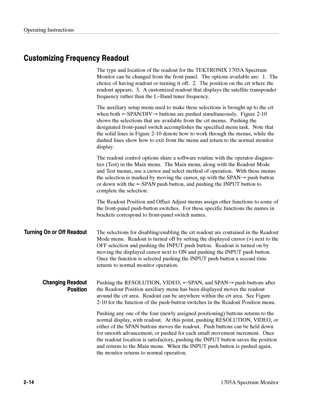 Tektronix 1705A instruction manual Customizing Frequency Readout 