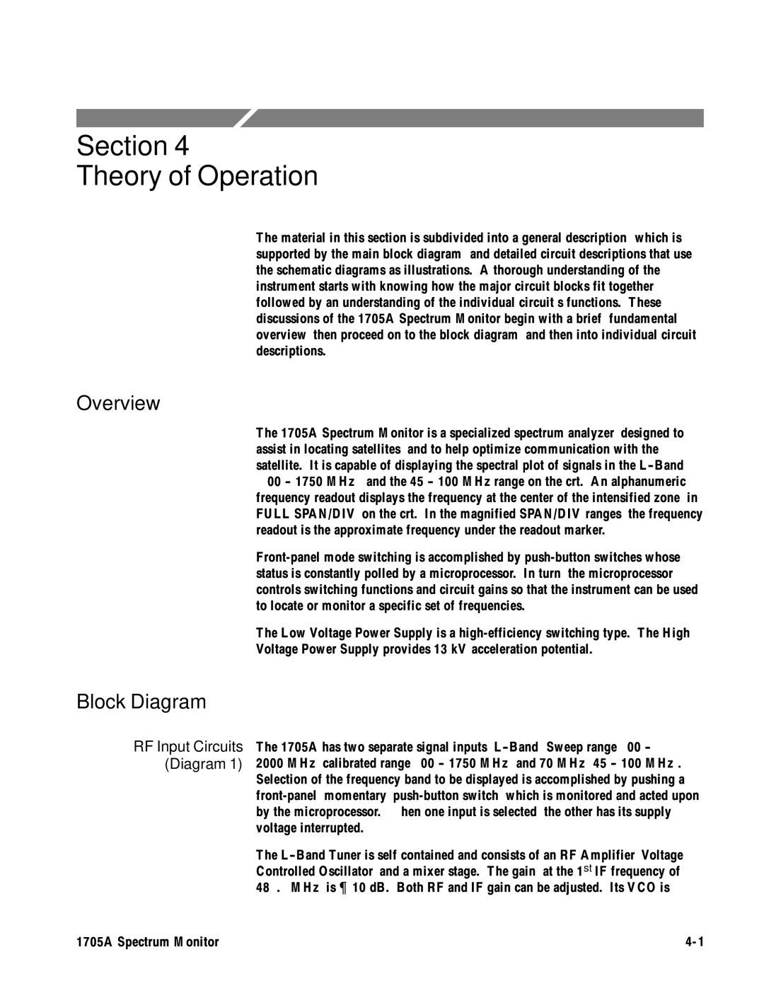 Tektronix 1705A instruction manual Section Theory of Operation, Overview, Block Diagram 