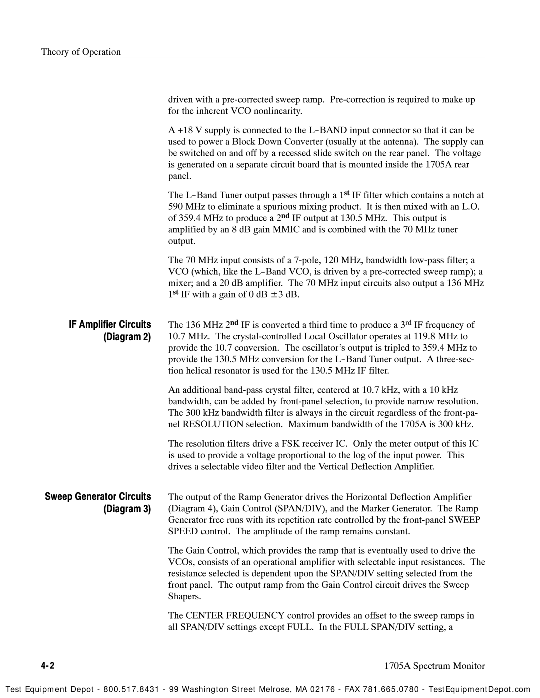 Tektronix 1705A instruction manual Theory of Operation 