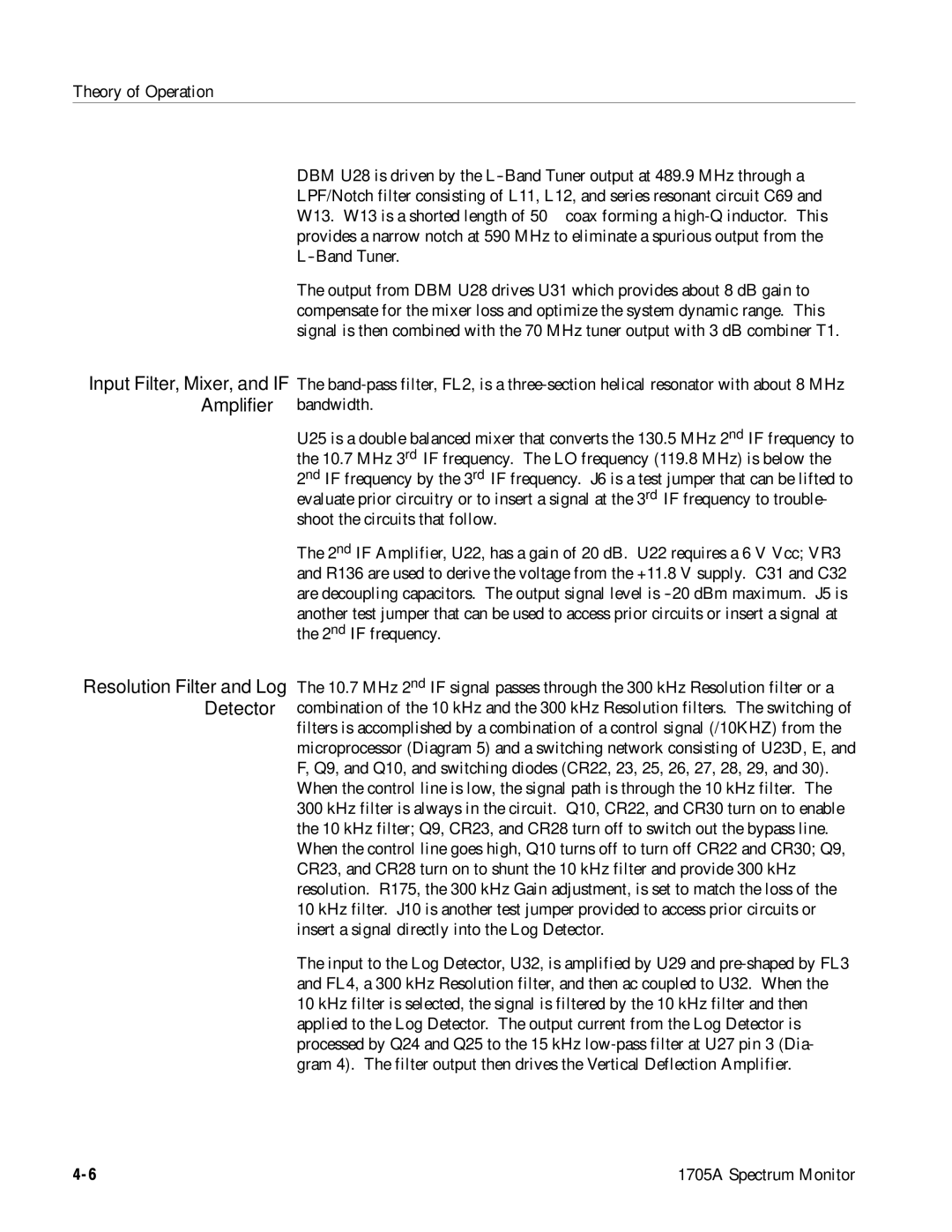 Tektronix 1705A instruction manual Resolution Filter and Log Detector 