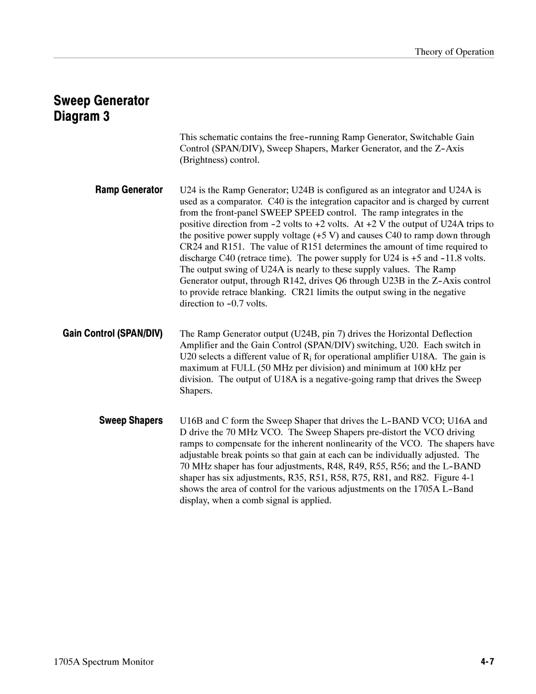 Tektronix 1705A instruction manual Sweep Generator Diagram 