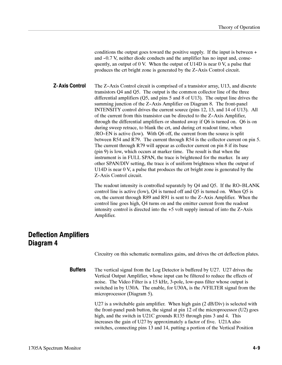 Tektronix 1705A instruction manual Deflection Amplifiers Diagram 