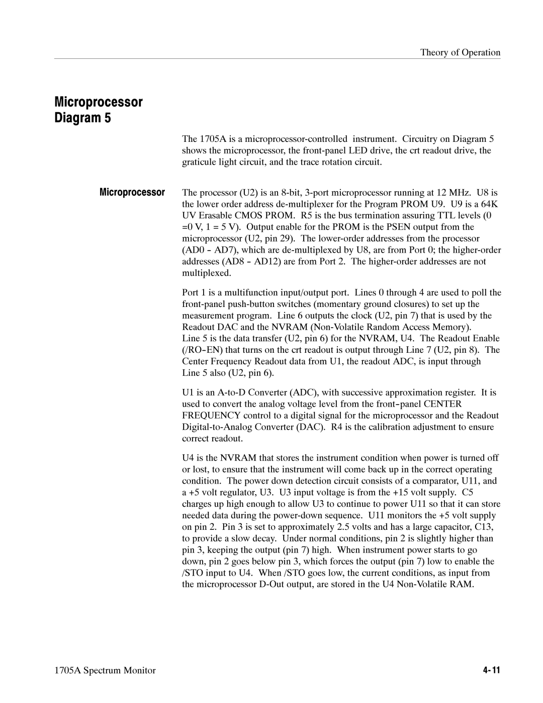 Tektronix 1705A instruction manual Microprocessor Diagram 