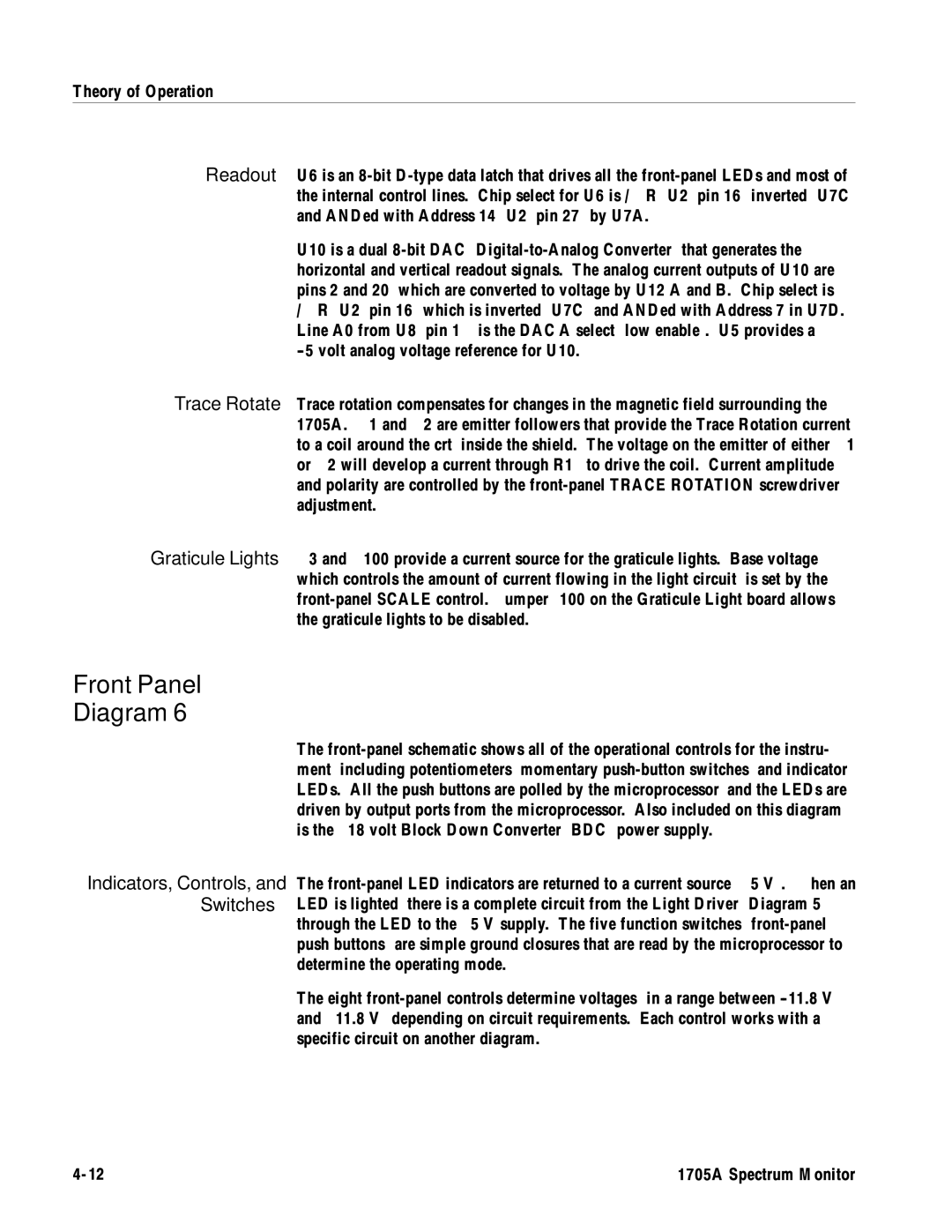 Tektronix 1705A instruction manual Front Panel Diagram 