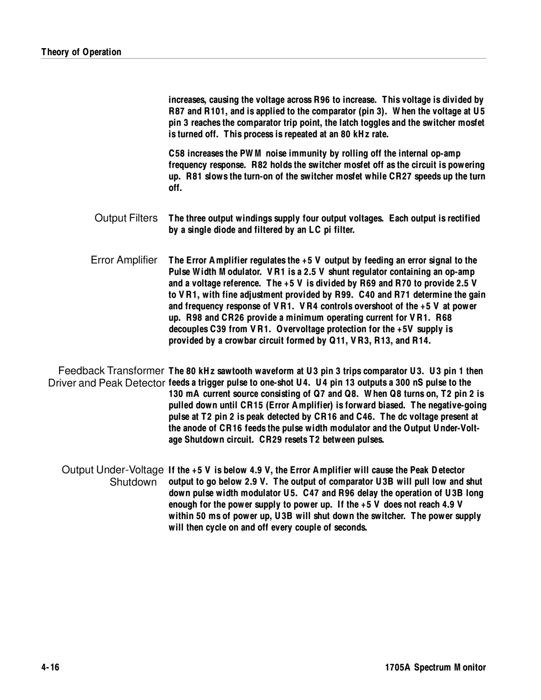 Tektronix 1705A instruction manual Theory of Operation 