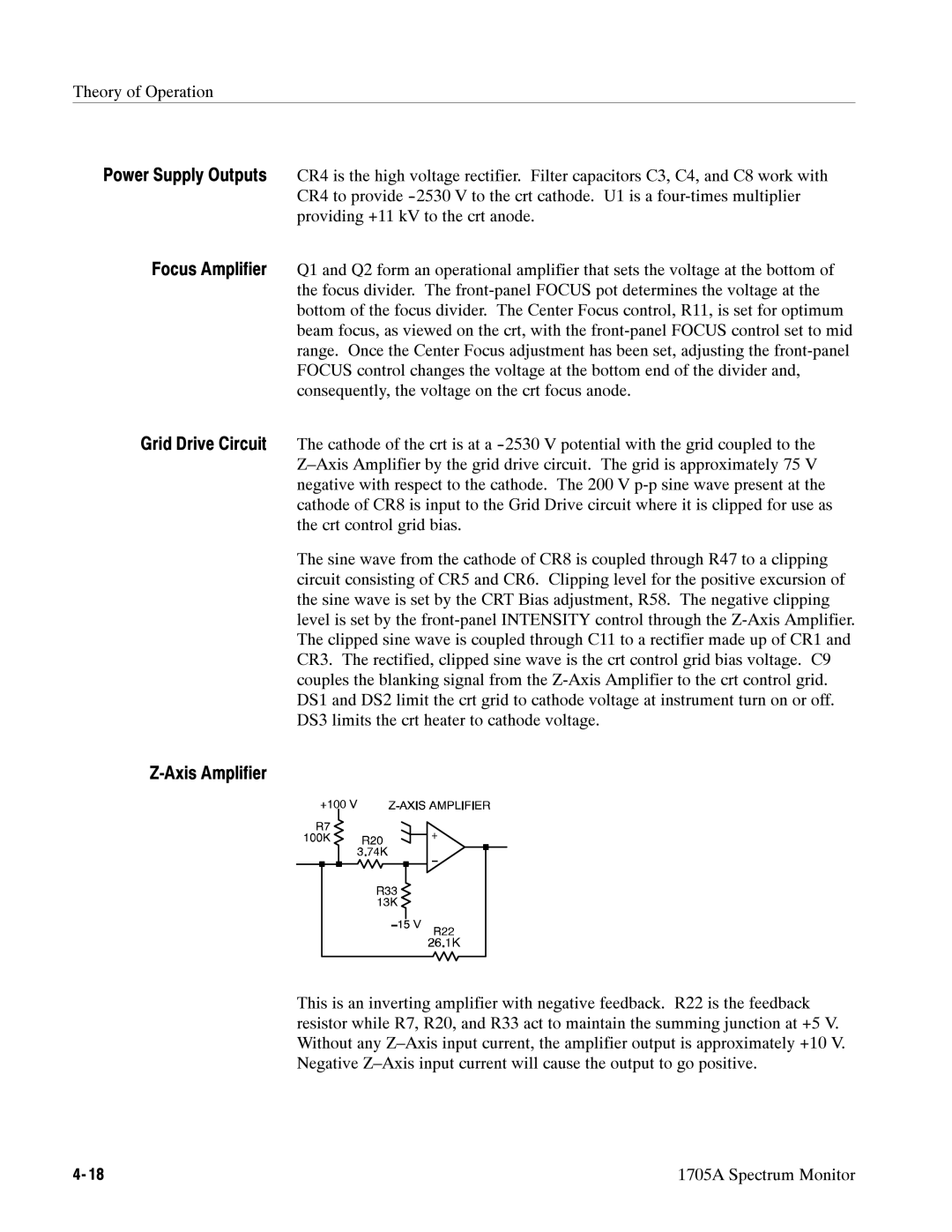 Tektronix 1705A instruction manual Axis Amplifier 