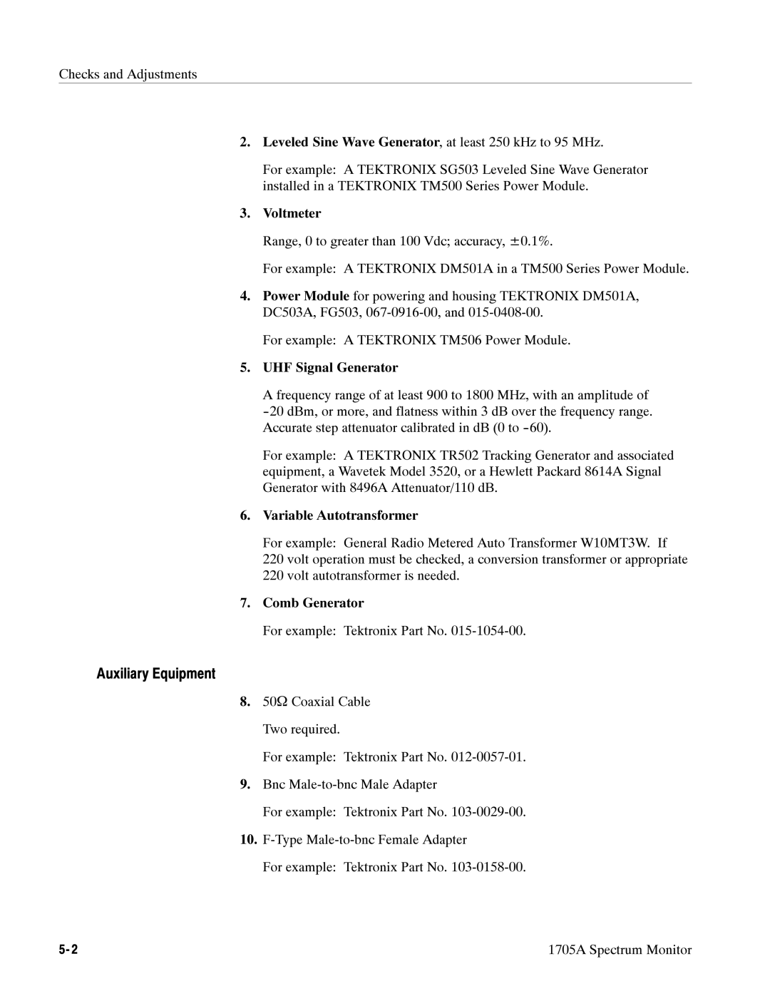 Tektronix 1705A instruction manual Auxiliary Equipment 