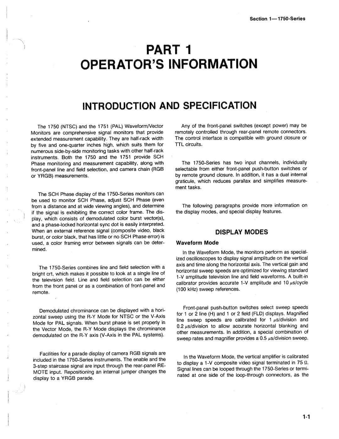 Tektronix 1750 manual 