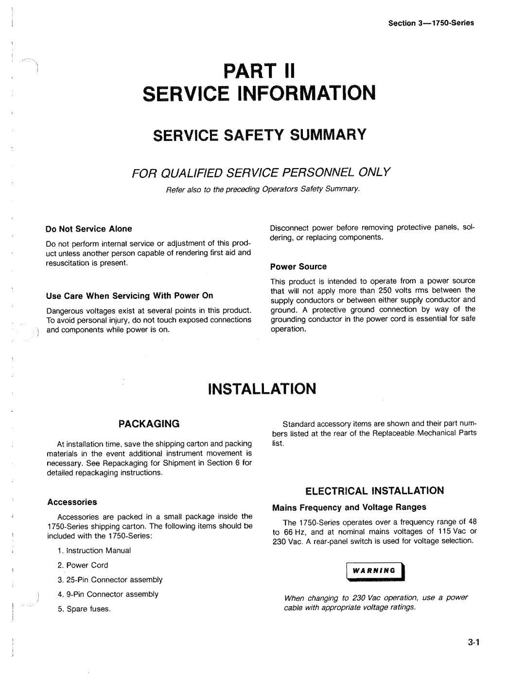 Tektronix 1750 manual 