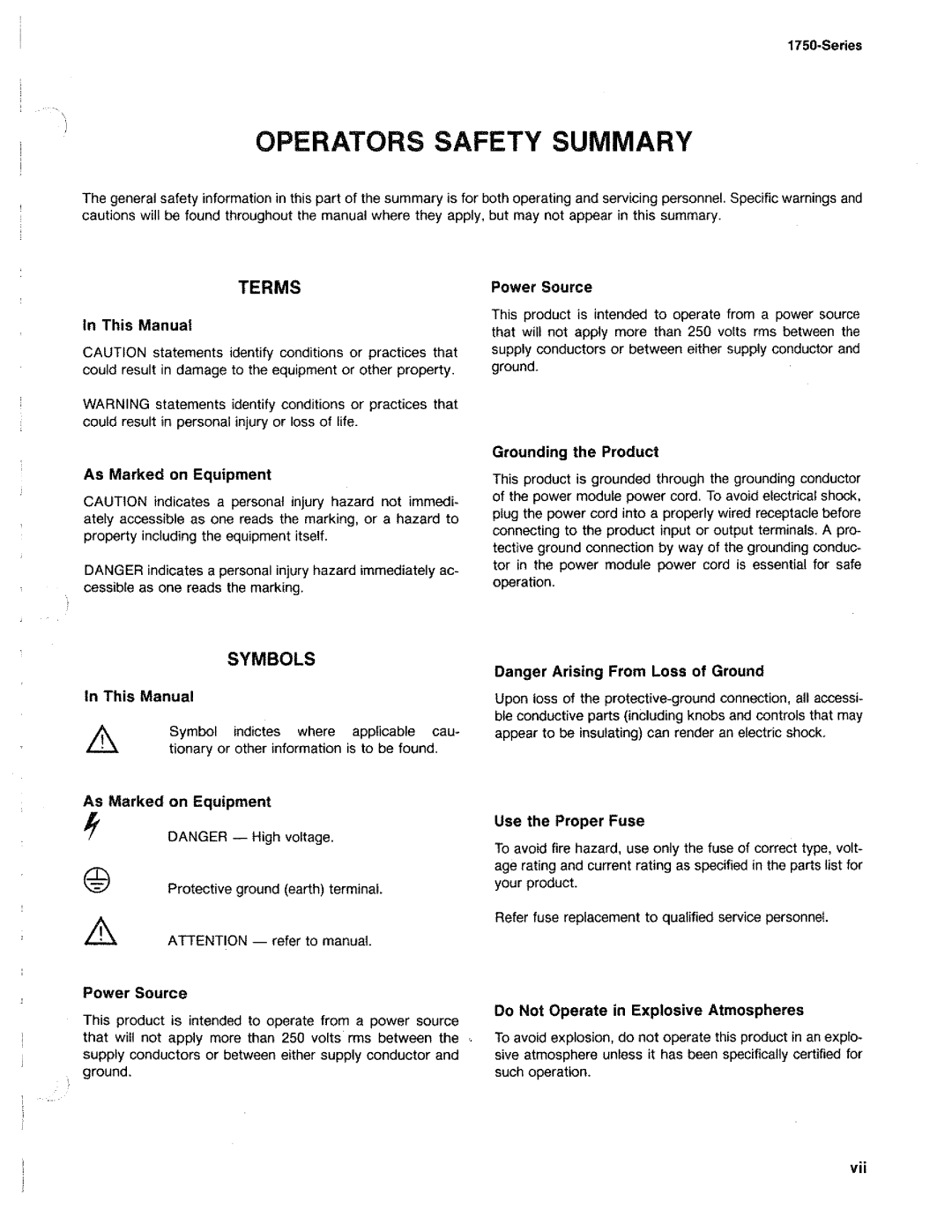 Tektronix 1750 manual 