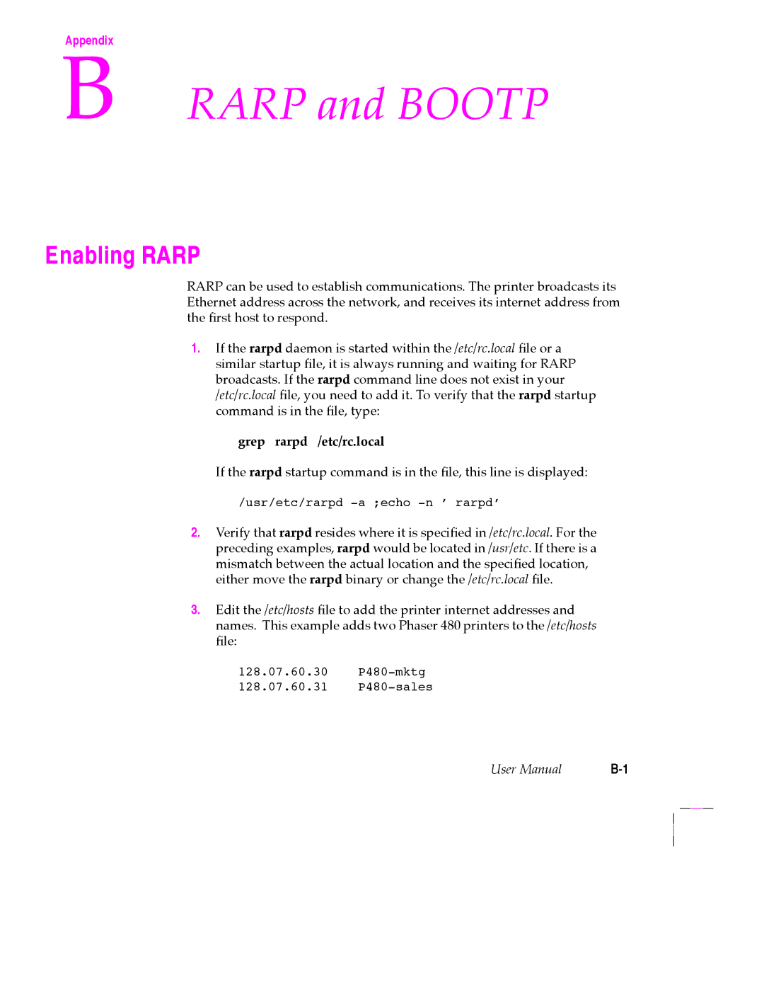 Tektronix 200 Series user manual Enabling Rarp, Grep rarpd /etc/rc.local 