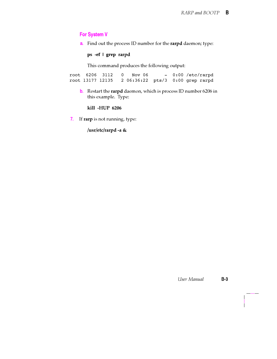 Tektronix 200 Series user manual For System, Rarp and Bootp B, Usr/etc/rarpd -a 