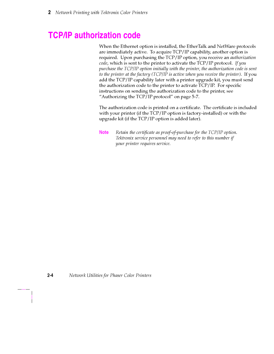 Tektronix 200 Series user manual TCP/IP authorization code 