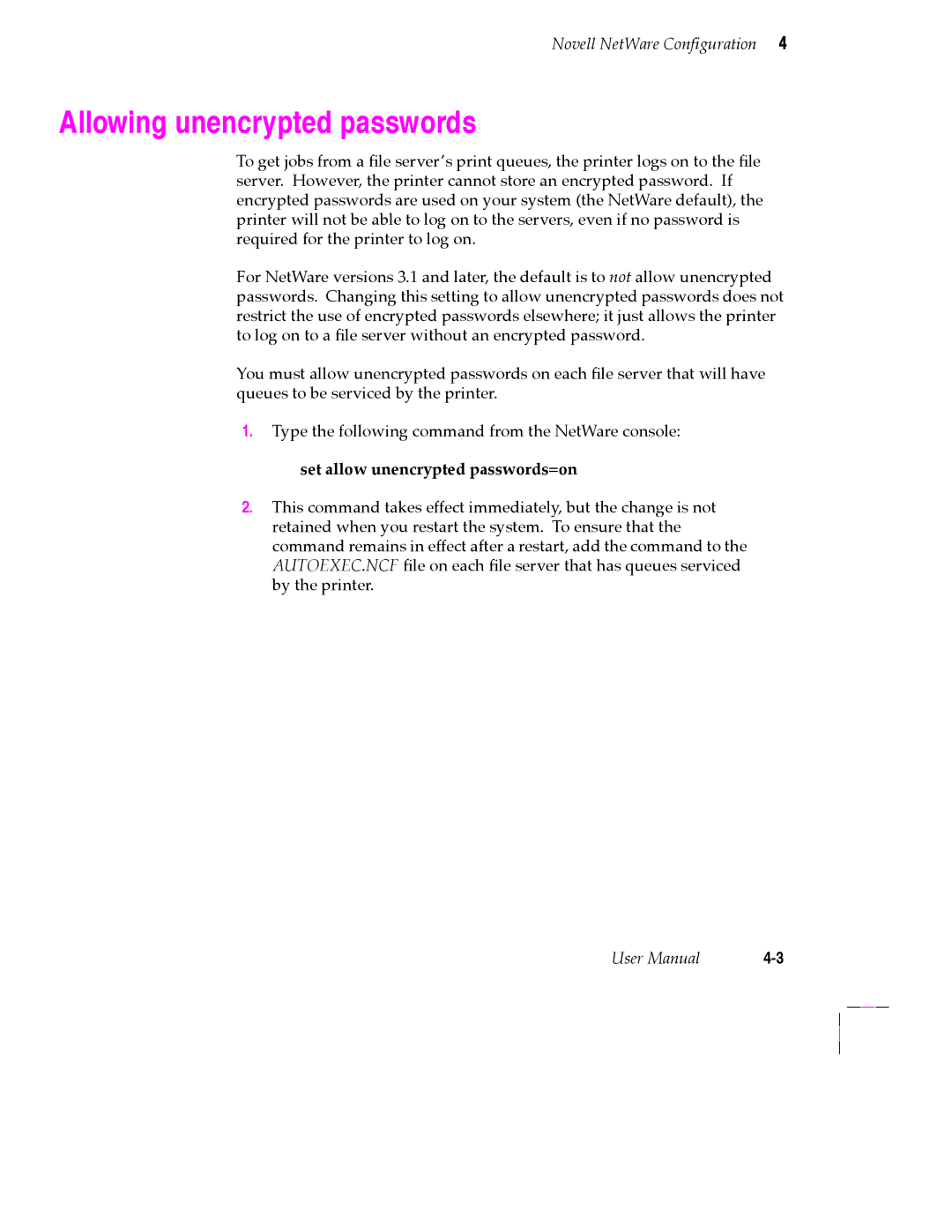 Tektronix 200 Series user manual Allowing unencrypted passwords 