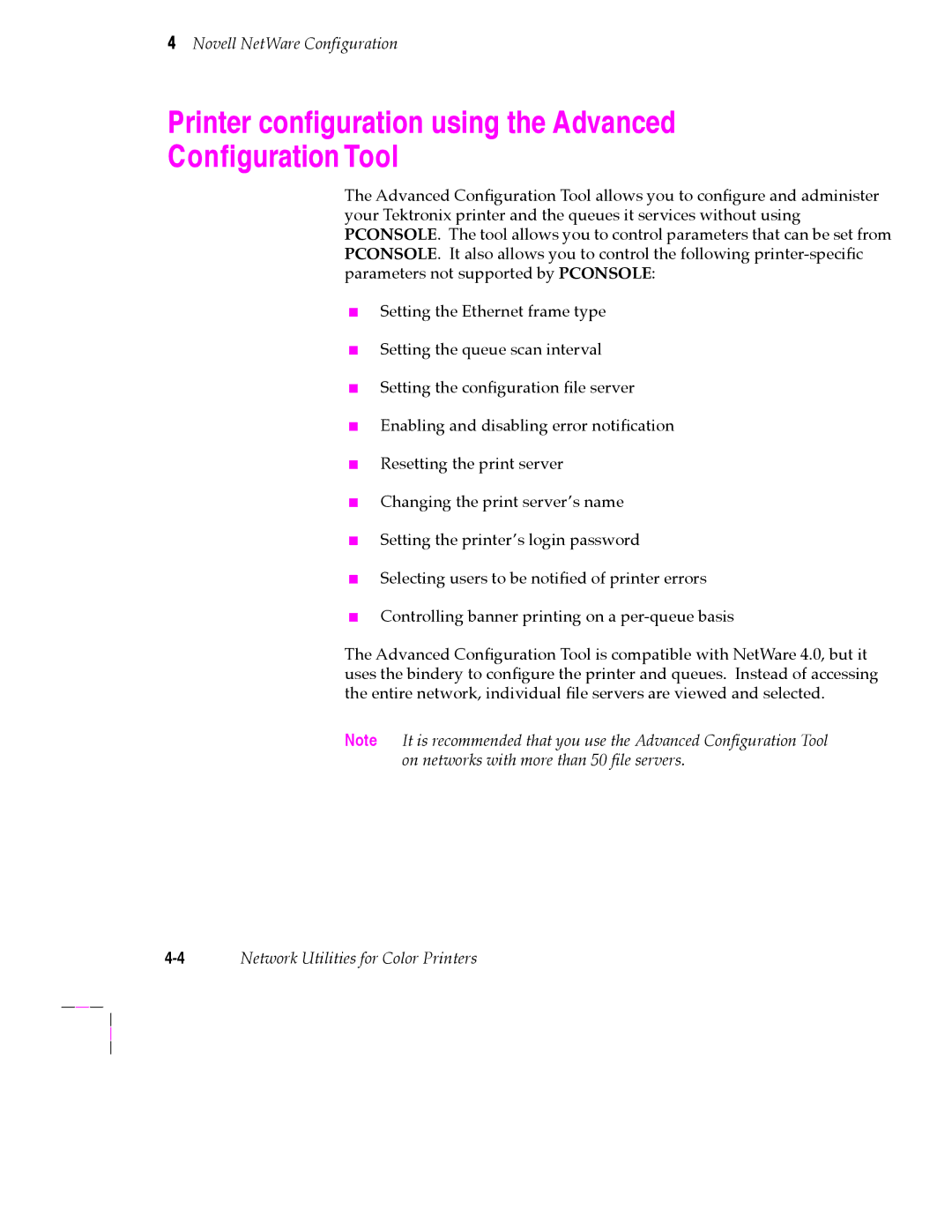 Tektronix 200 Series user manual Printer conÞguration using the Advanced ConÞguration Tool 