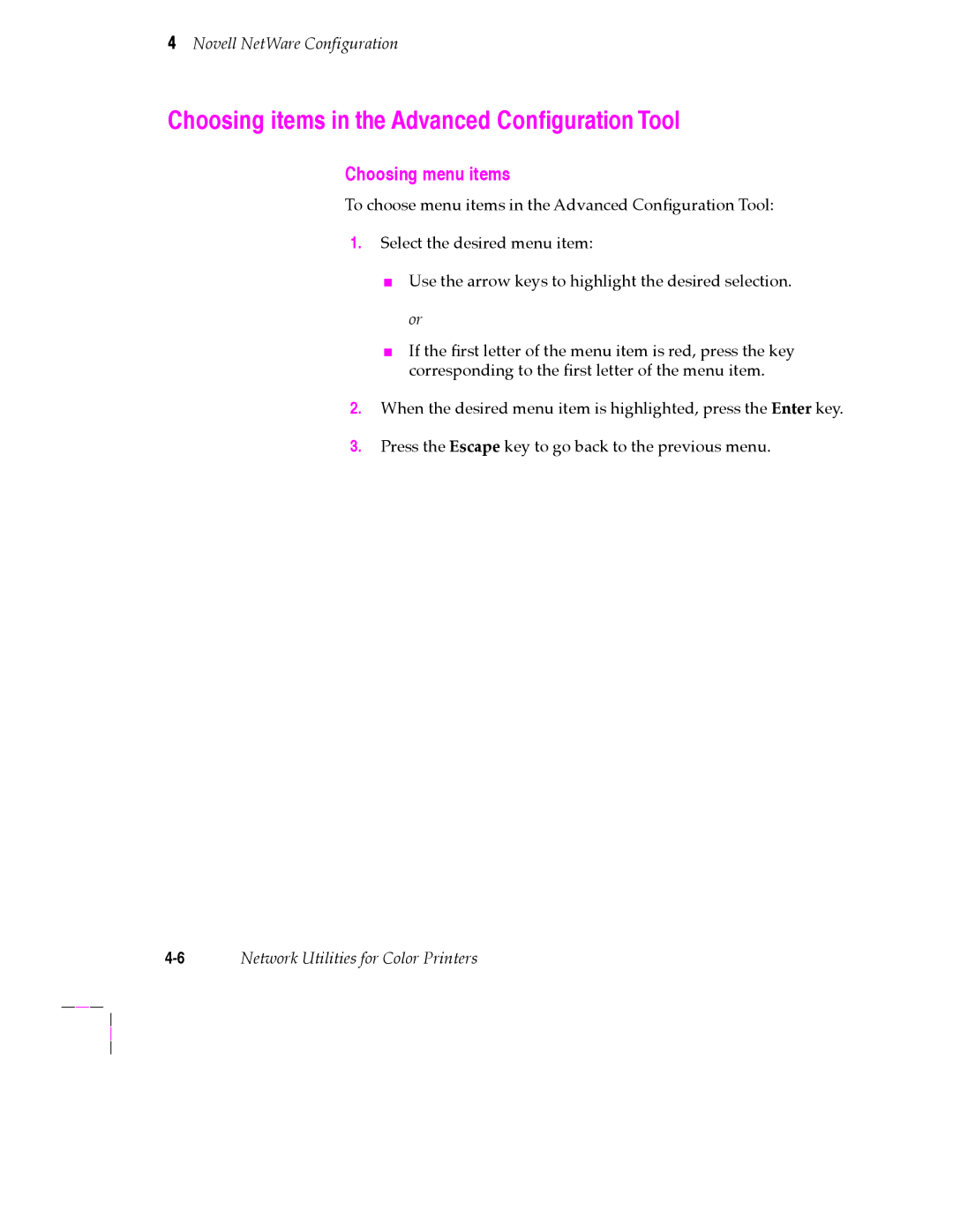 Tektronix 200 Series user manual Choosing items in the Advanced ConÞguration Tool, Choosing menu items 