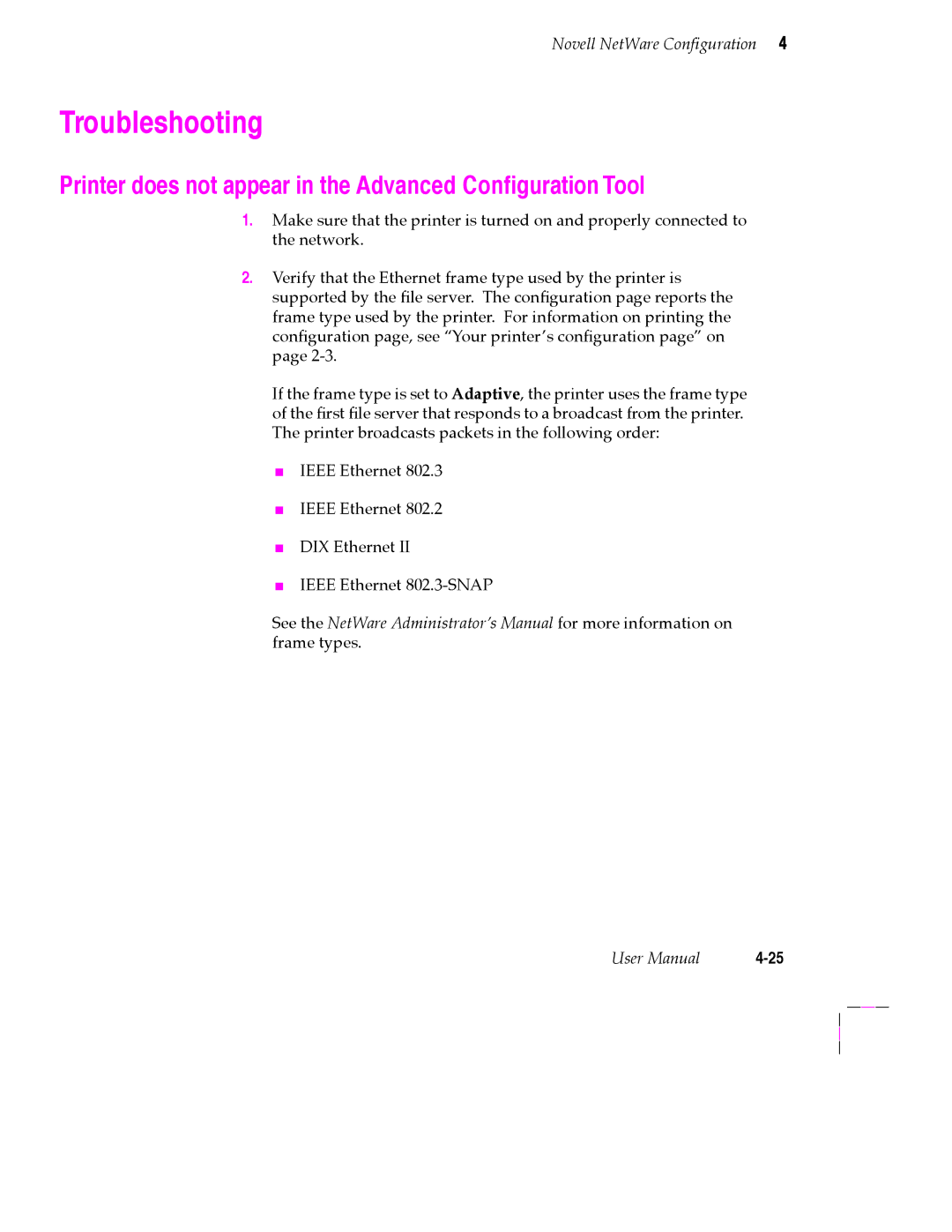 Tektronix 200 Series user manual Troubleshooting, Printer does not appear in the Advanced ConÞguration Tool 