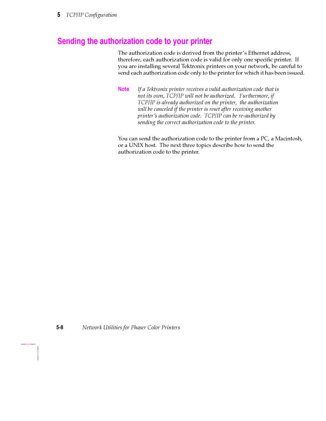 Tektronix 200 Series user manual Sending the authorization code to your printer 