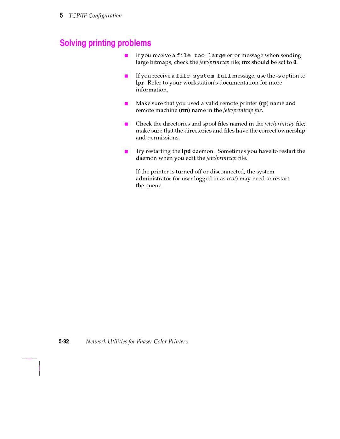 Tektronix 200 Series user manual Solving printing problems, 32Network Utilities for Phaser Color Printers 