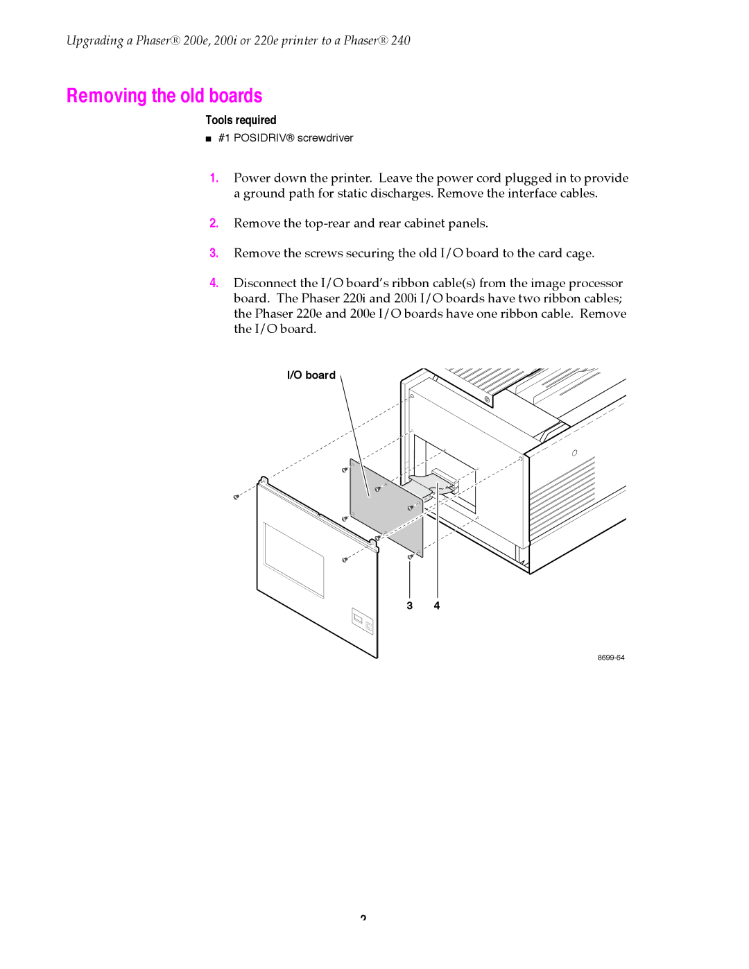 Tektronix 200I, 200E instruction sheet Removing the old boards 