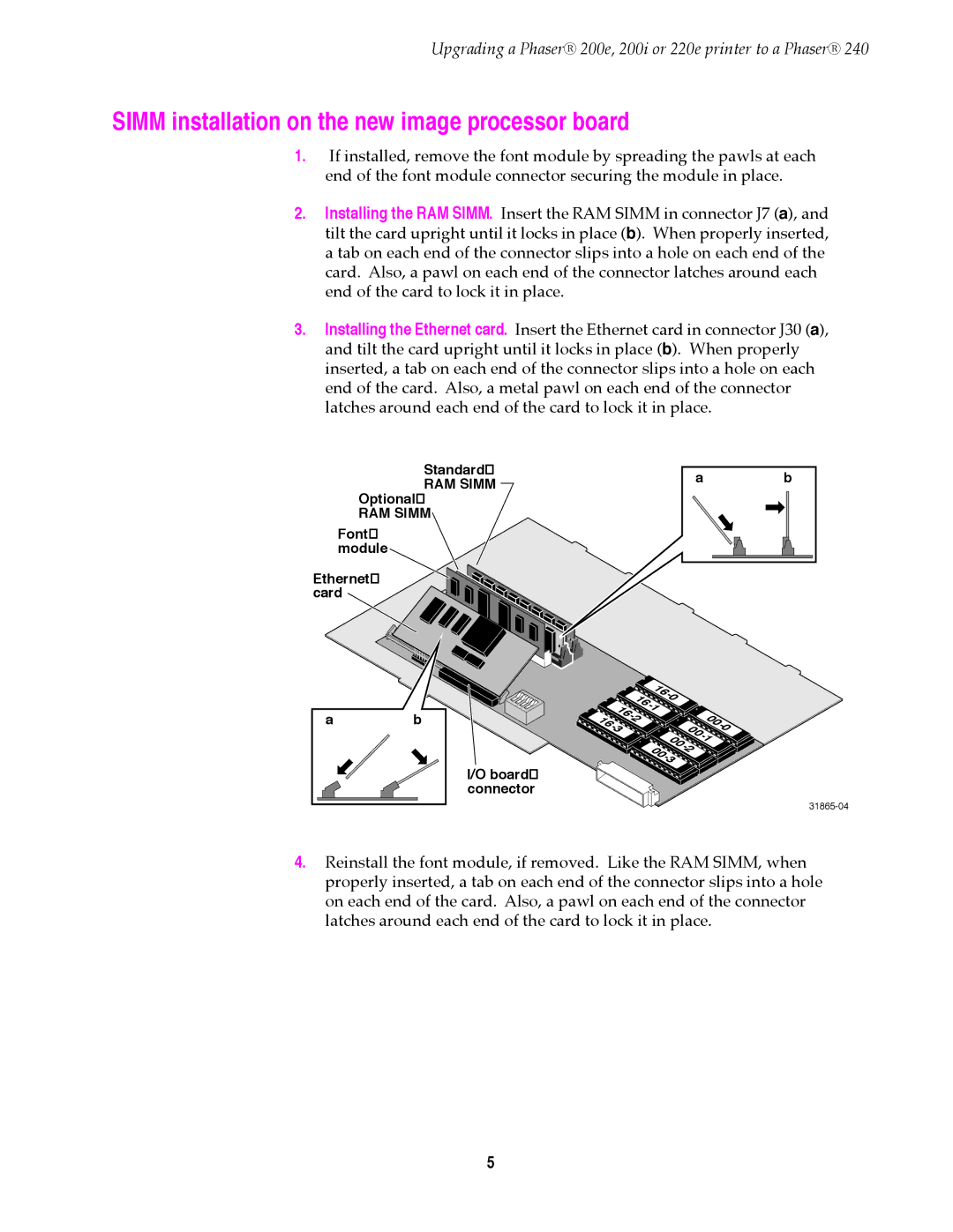 Tektronix 200E, 200I instruction sheet Simm installation on the new image processor board 