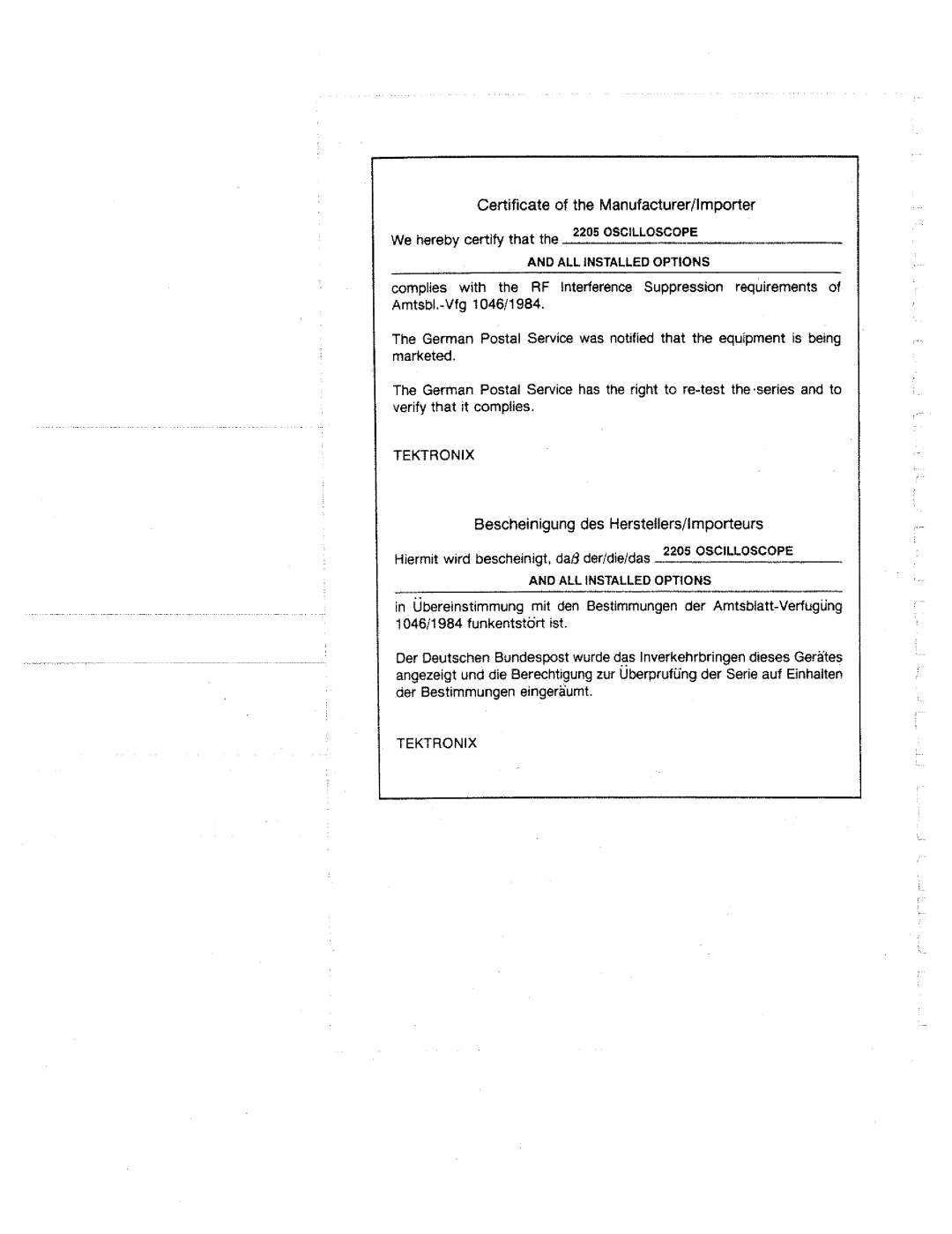 Tektronix 2205 manual 