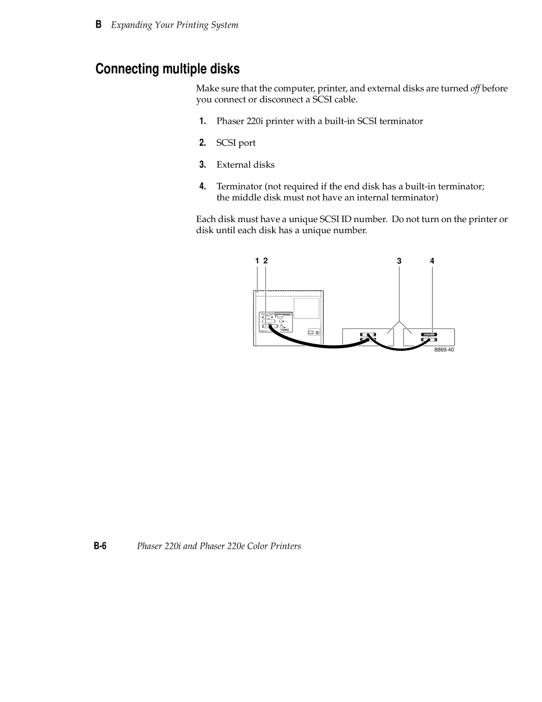 Tektronix 220i, 220e user manual Connecting multiple disks 