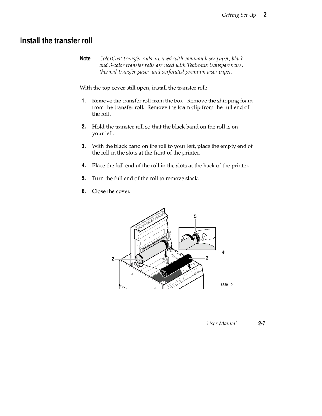 Tektronix 220e, 220i user manual Install the transfer roll 