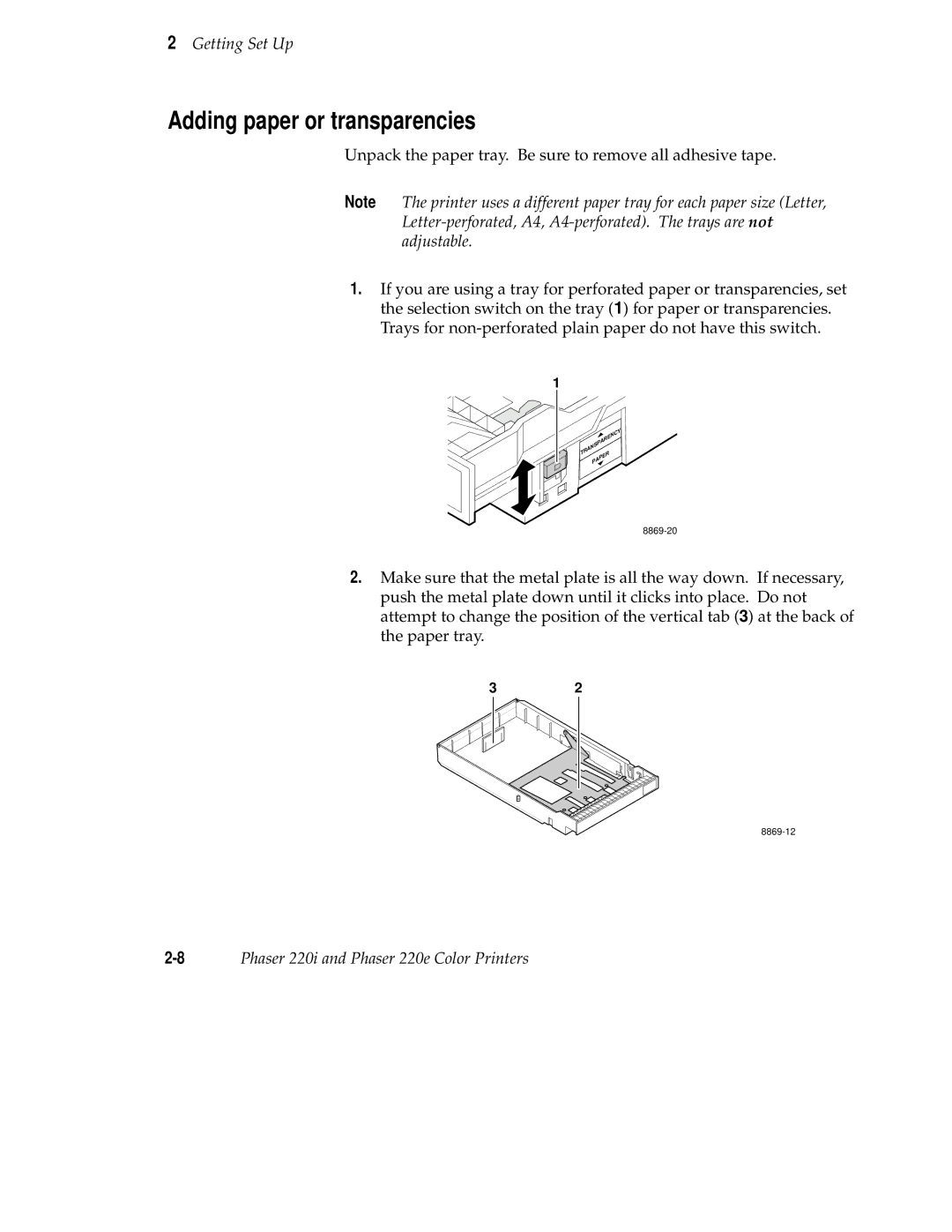 Tektronix 220i, 220e user manual Adding paper or transparencies 