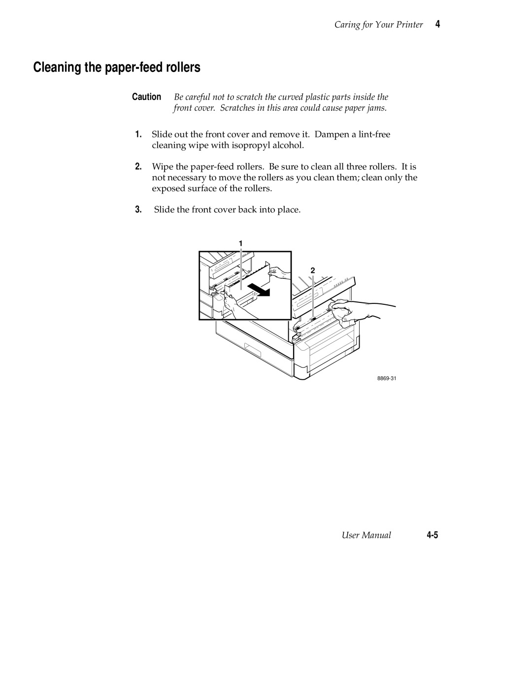 Tektronix 220e, 220i user manual Cleaning the paper-feed rollers 