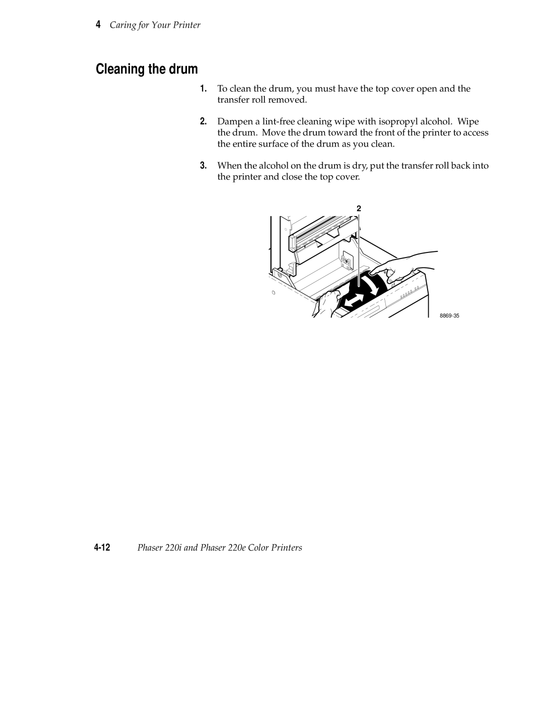 Tektronix 220i, 220e user manual Cleaning the drum 