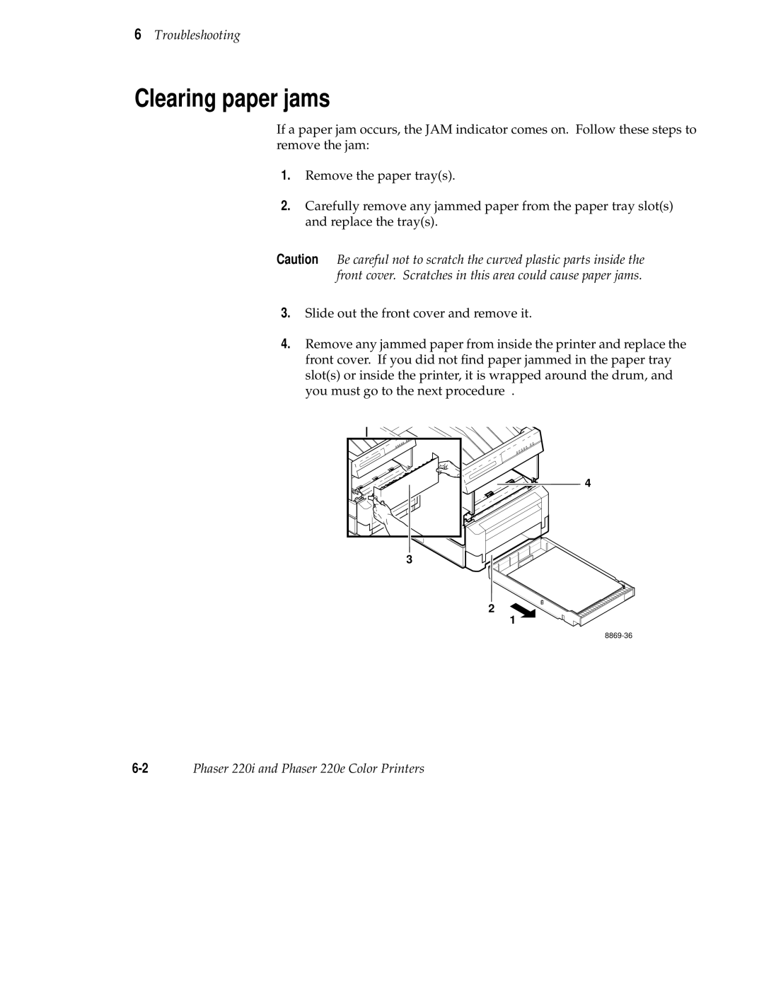 Tektronix 220i, 220e user manual Clearing paper jams 