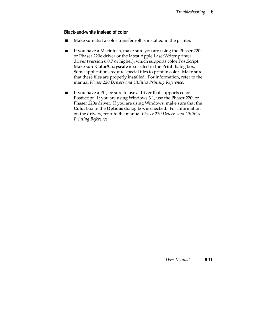 Tektronix 220e, 220i user manual Black-and-white instead of color 