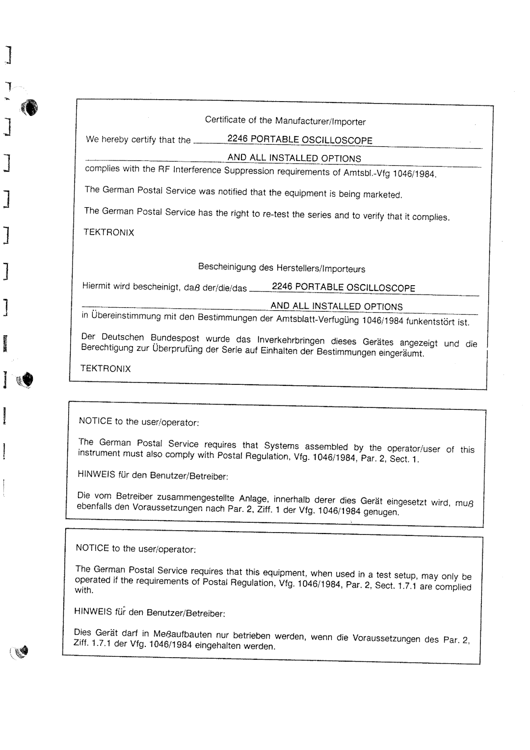 Tektronix 2246 manual 