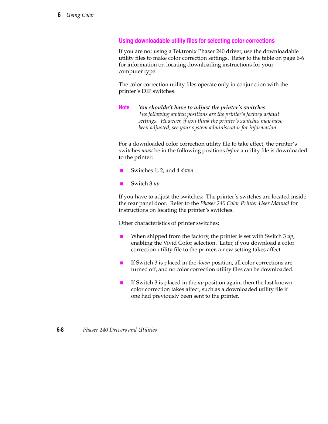 Tektronix user manual Phaser 240 Drivers and Utilities 