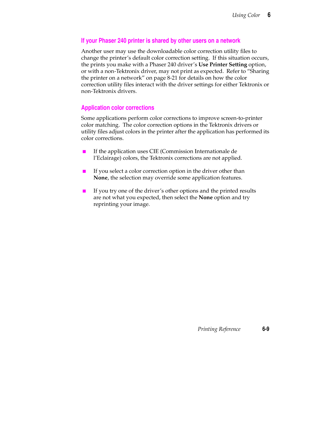 Tektronix 240 user manual Application color corrections 