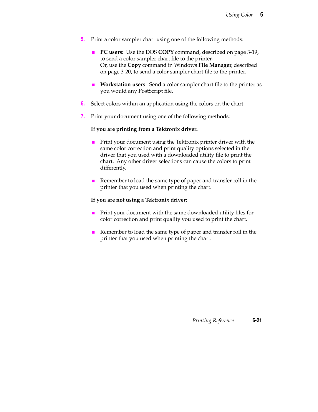 Tektronix 240 user manual If you are printing from a Tektronix driver 