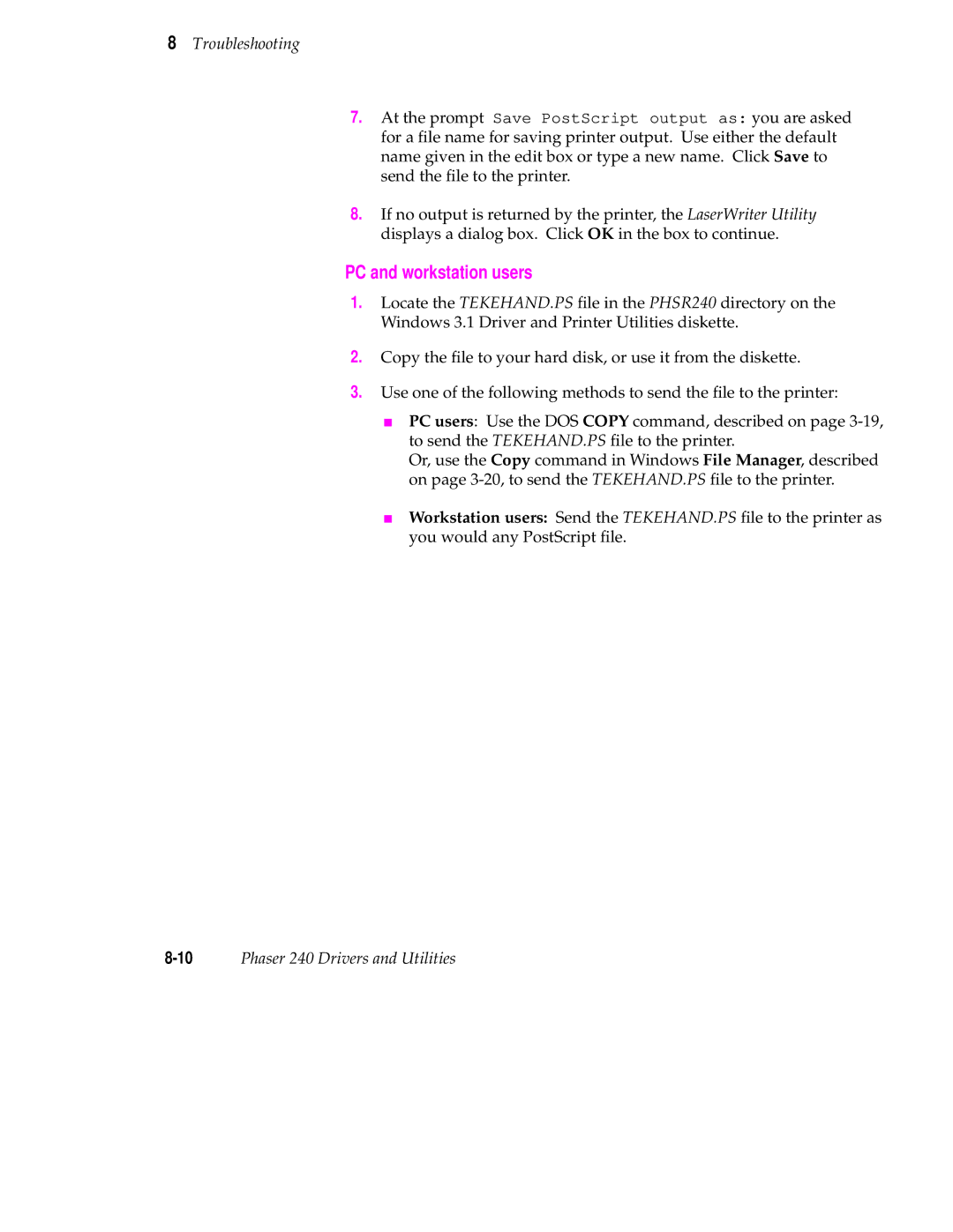 Tektronix 240 user manual PC and workstation users 