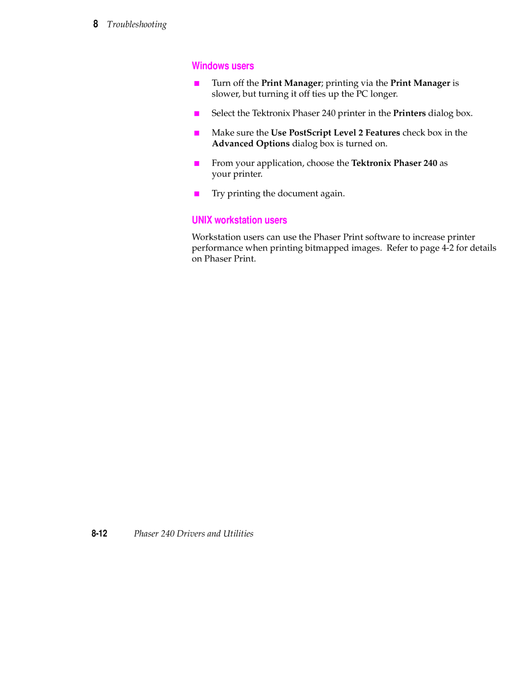 Tektronix 240 user manual Windows users, Unix workstation users 