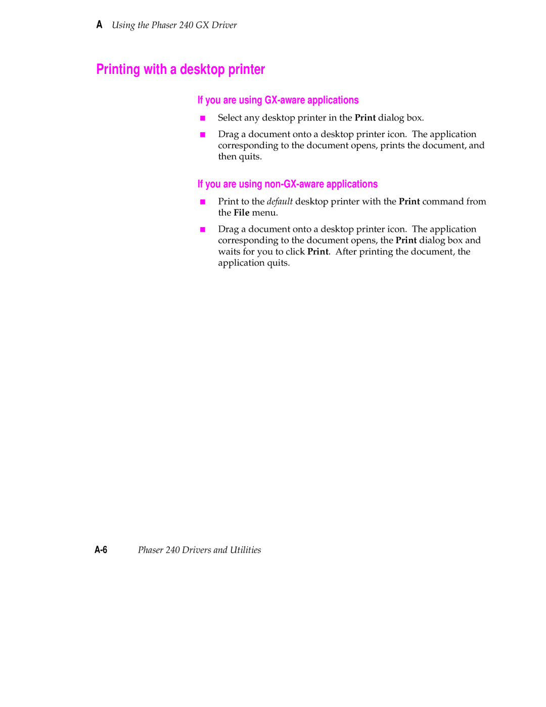 Tektronix 240 user manual Printing with a desktop printer, If you are using GX-aware applications 