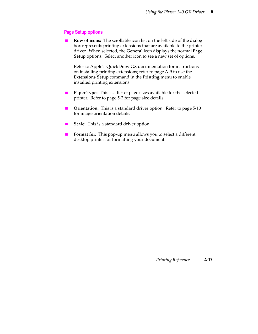 Tektronix 240 user manual Setup options 