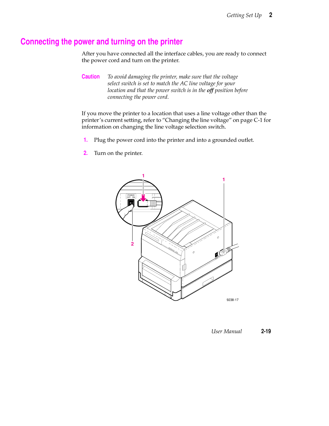 Tektronix 240 user manual Connecting the power and turning on the printer 